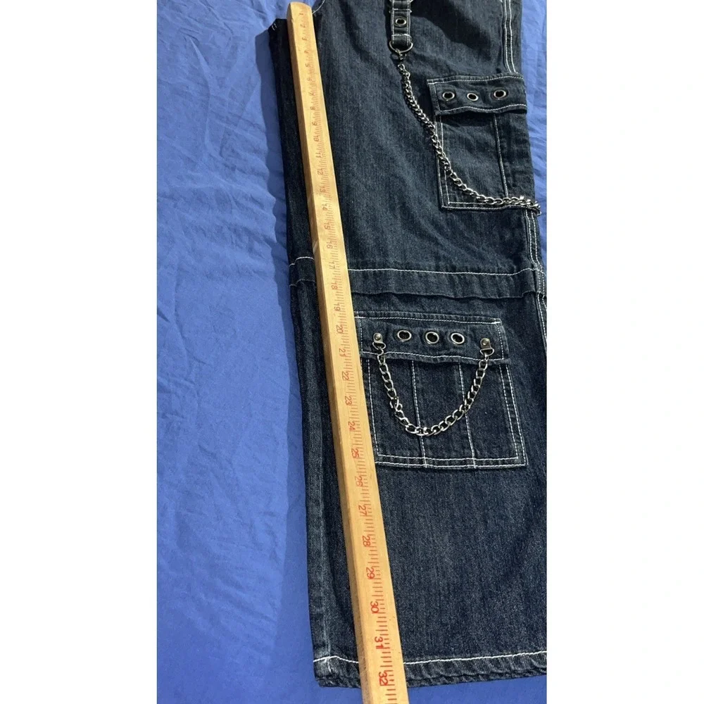 Hot Topic Jeans Size 9 Blue Chains Grommets Straps Baggy Grunge Skater Women's